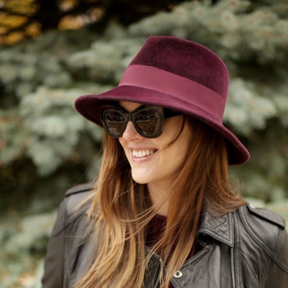 ADOLFO II WOOL FEDORA HAT IN MAROON - Picture 8 of 8